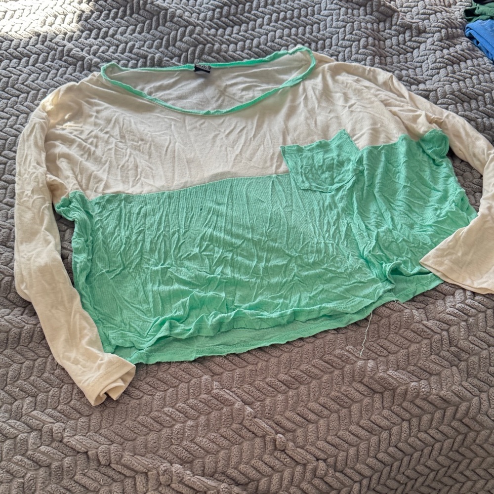 Green and Cream Long Sleeve Top